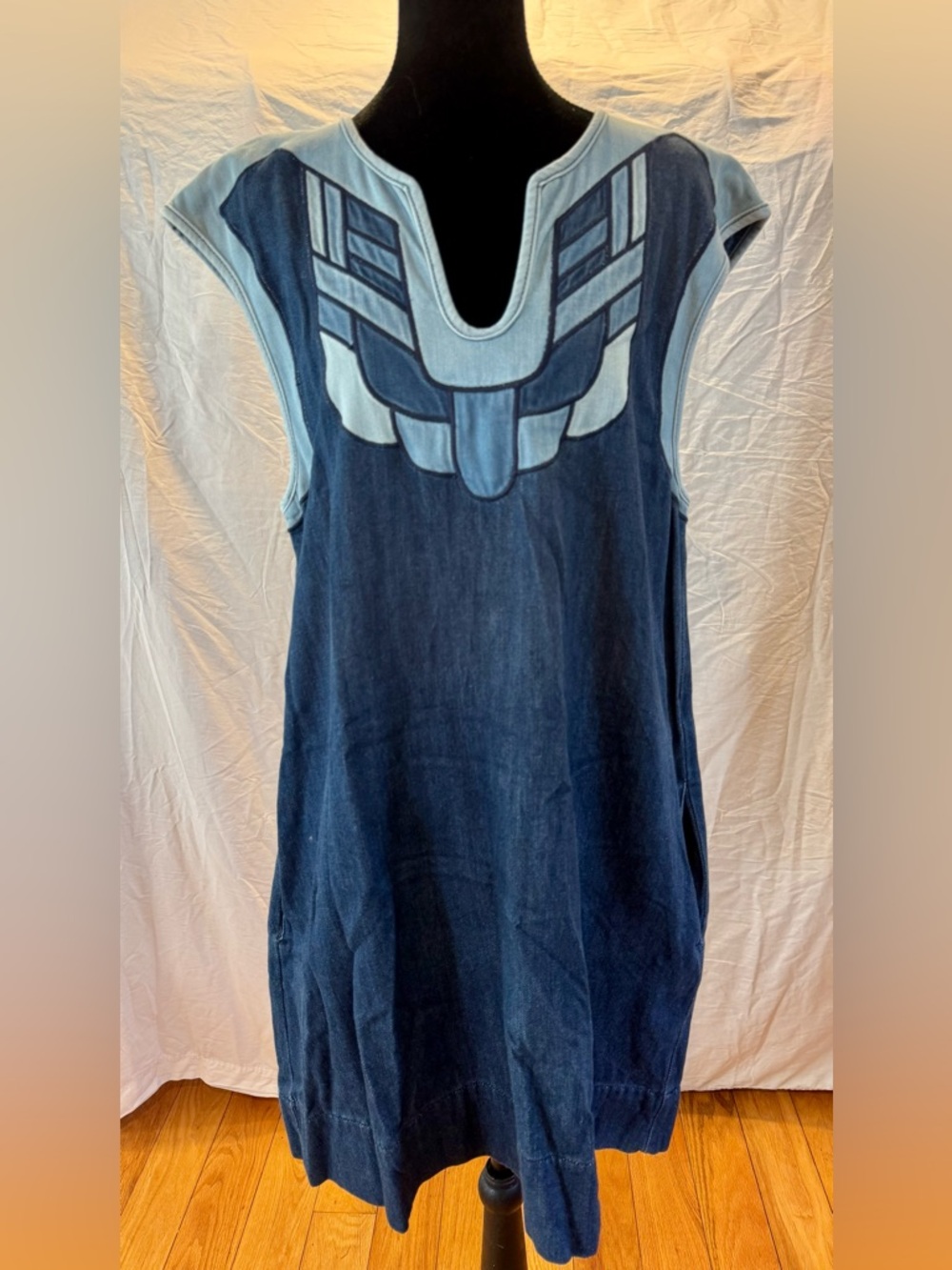 HOLDING HORSES Blue Layered Denim Tunic with Light Blue Trim